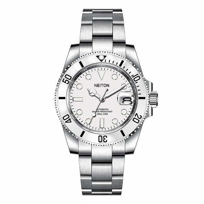40mm automatic diving watch with a white dial