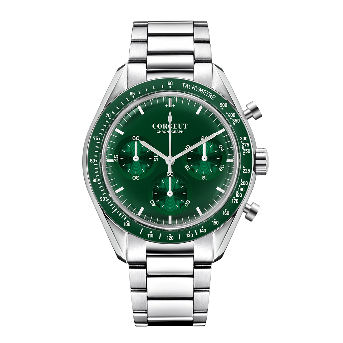 Corgeut Hot Sells High Quality 40mm Mineral Glass Stainless Steel Strap Black Dial Dive Chronograph Men Wrist Quartz Watches