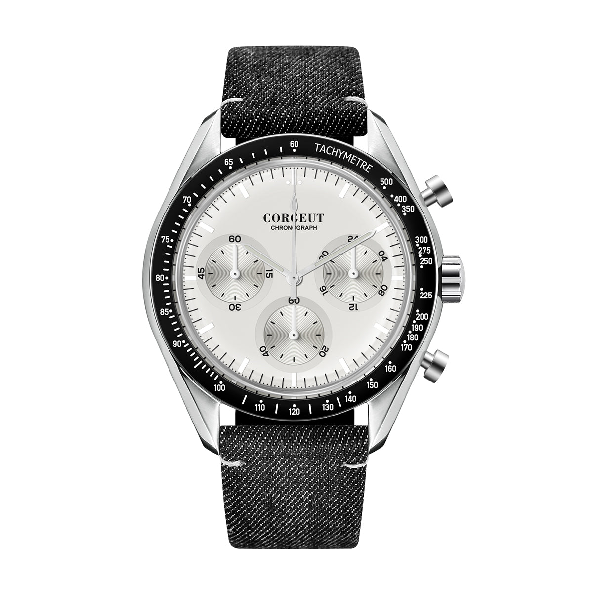 Corgeut Hot Sells High Quality 40mm Mineral Glass Stainless Steel Strap Black Dial Dive Chronograph Men Wrist Quartz Watches