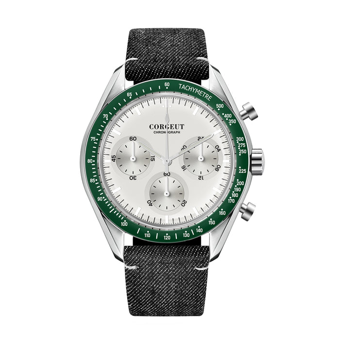 Corgeut Hot Sells High Quality 40mm Mineral Glass Stainless Steel Strap Black Dial Dive Chronograph Men Wrist Quartz Watches
