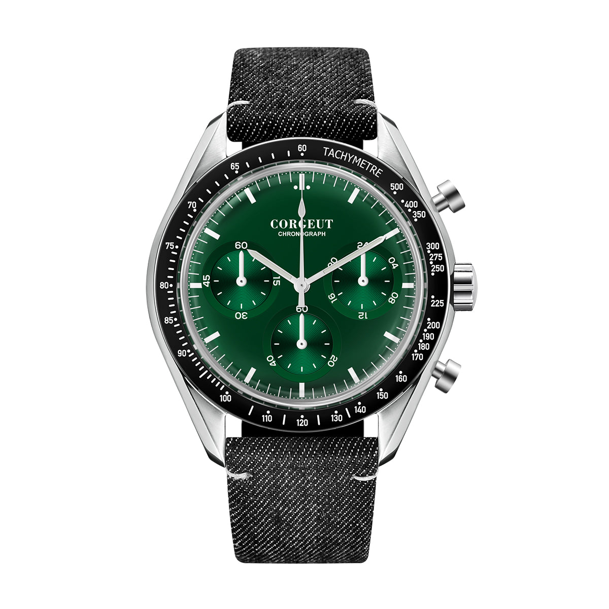 Corgeut Hot Sells High Quality 40mm Mineral Glass Stainless Steel Strap Black Dial Dive Chronograph Men Wrist Quartz Watches