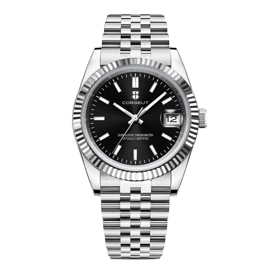 Corgeut 6002L Steel Round Bezel Matte Leather Automatic Watch