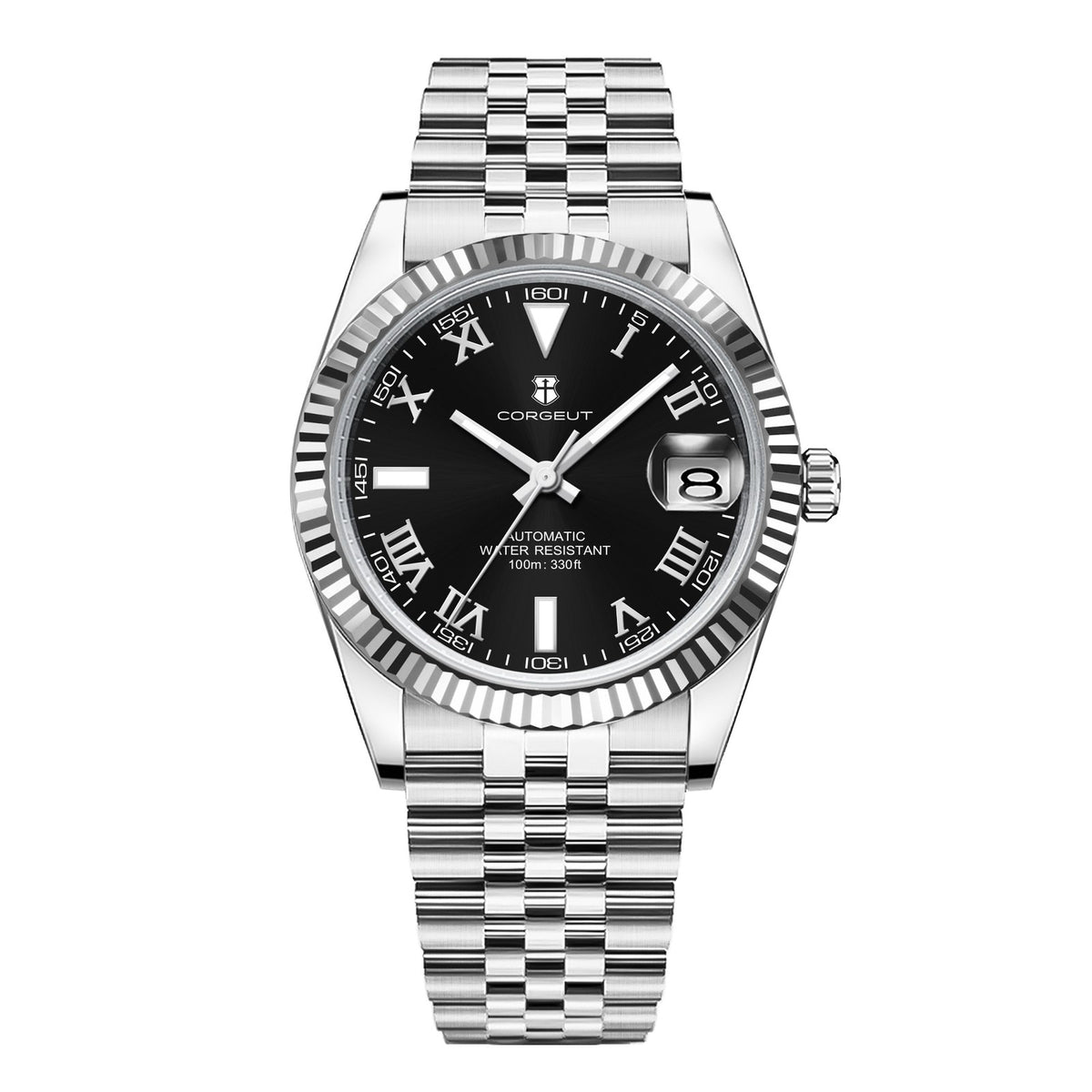 Corgeut 6002L Steel Round Bezel Matte Leather Automatic Watch