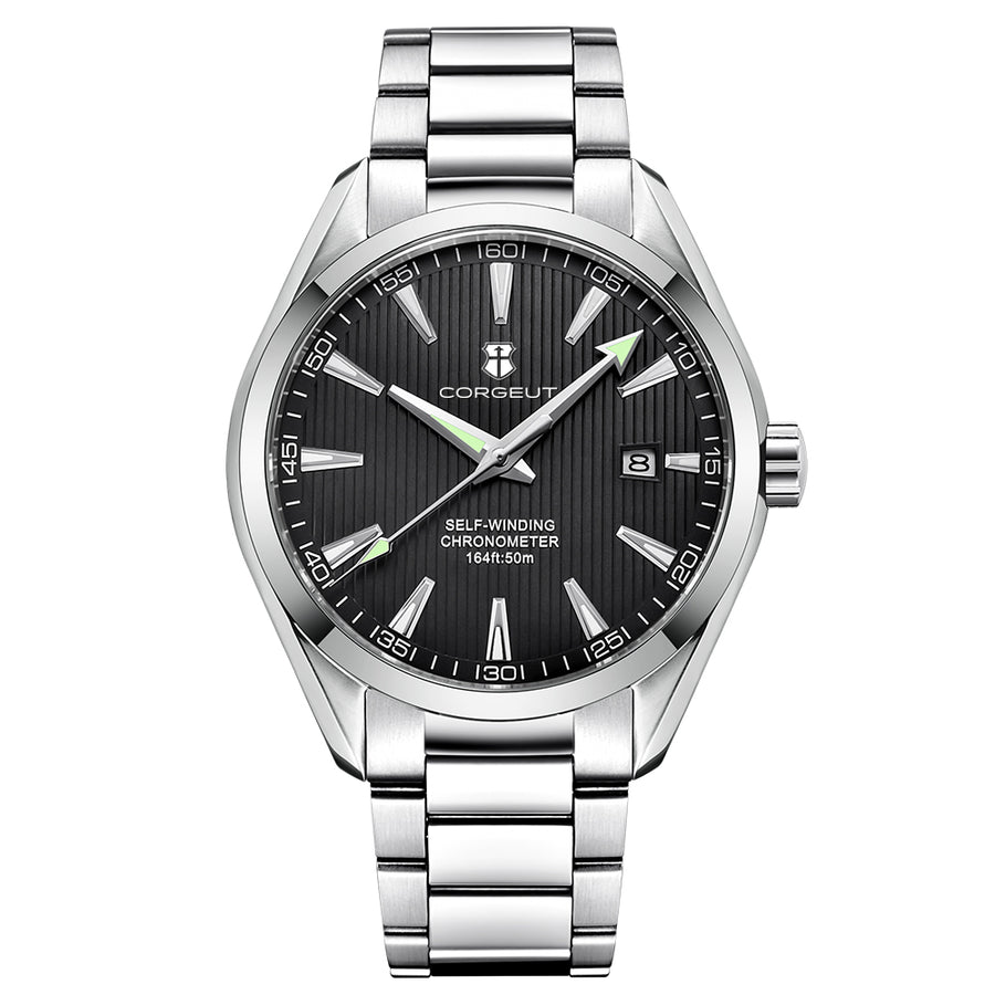 Corgeut 6010 Polished Silver Nails Steel Bracelet Automatic Watch