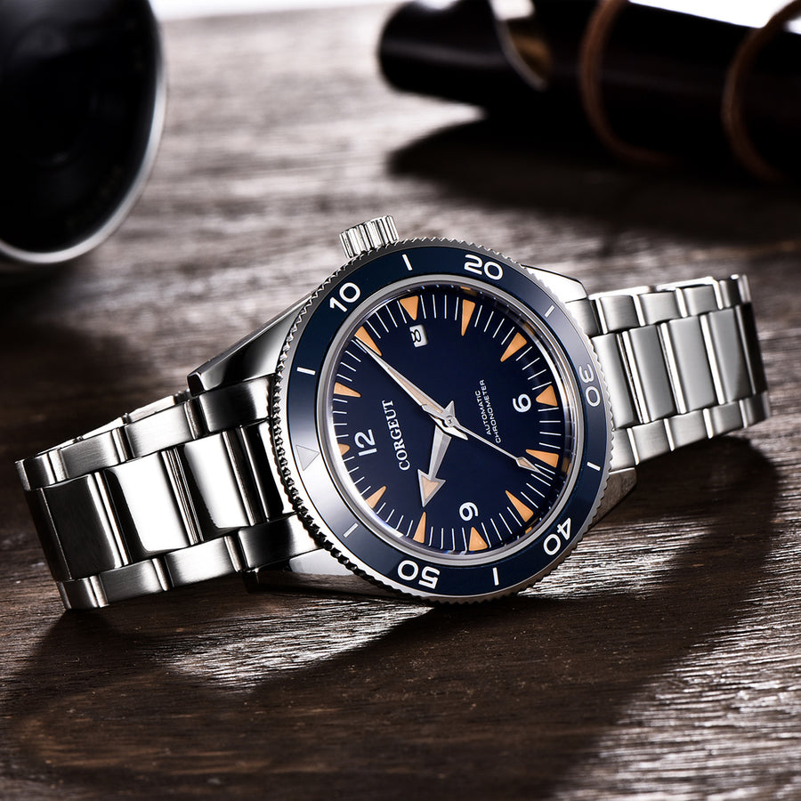 Corgeut 6013 Steel Blue Bezel Leather Automatic
