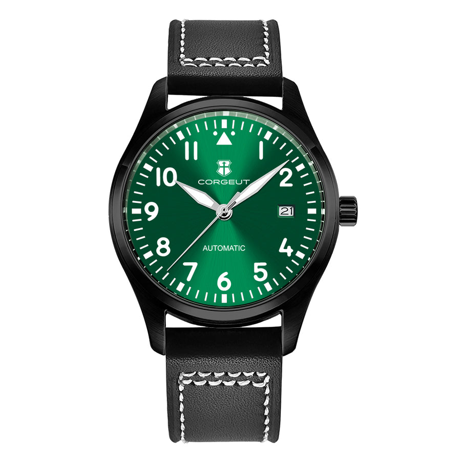 Corgeut 6015 Black PVD Leather Automatic Watch