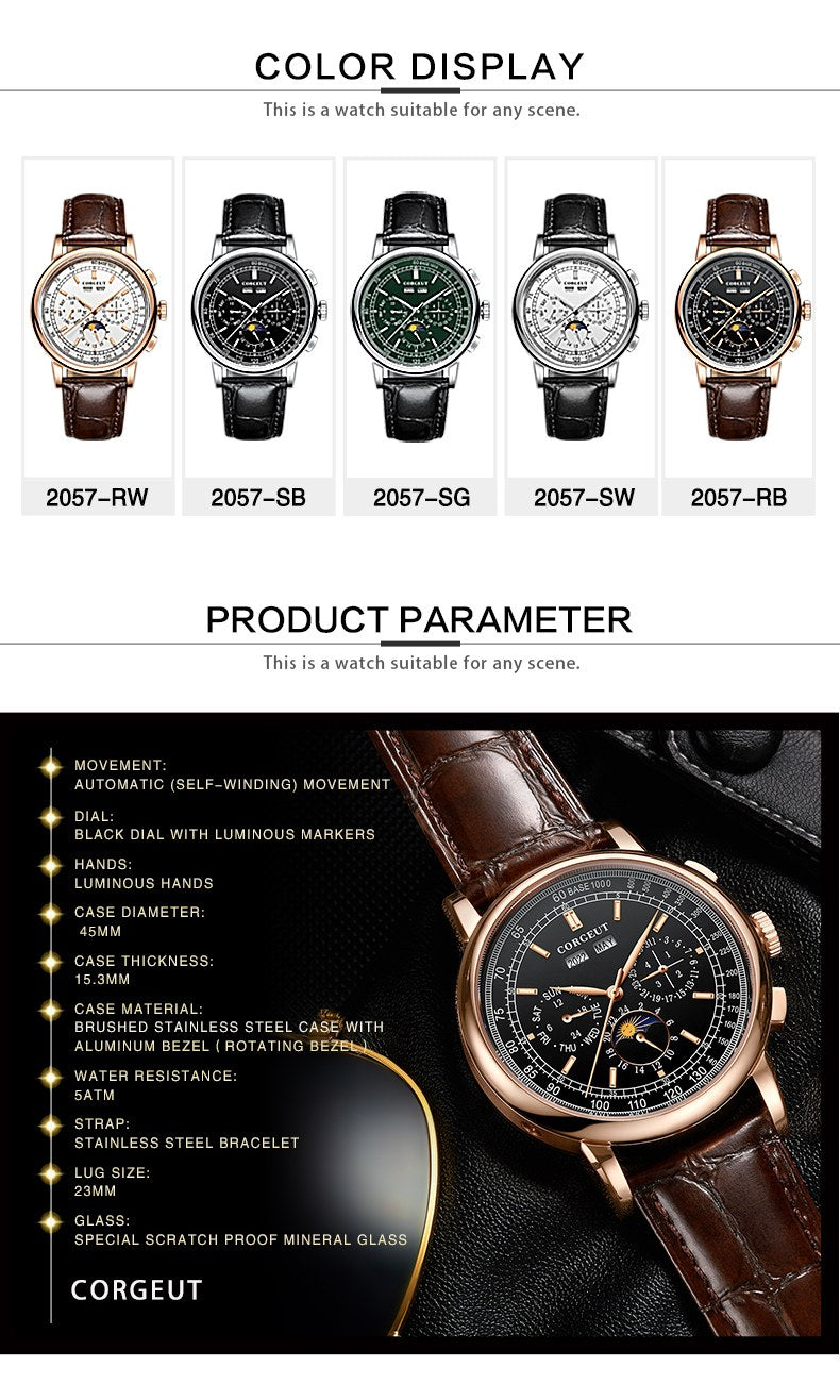 Corgeut 6016 Multifunction Automatic Watch - view 16