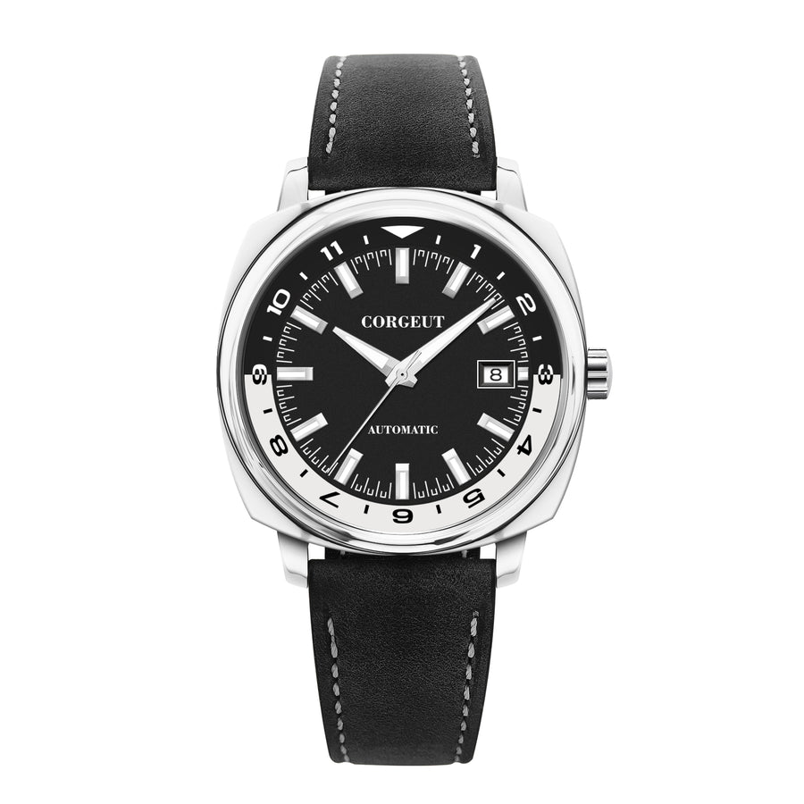 Corgeut 6019 Black PVD Leather Automatic Watch