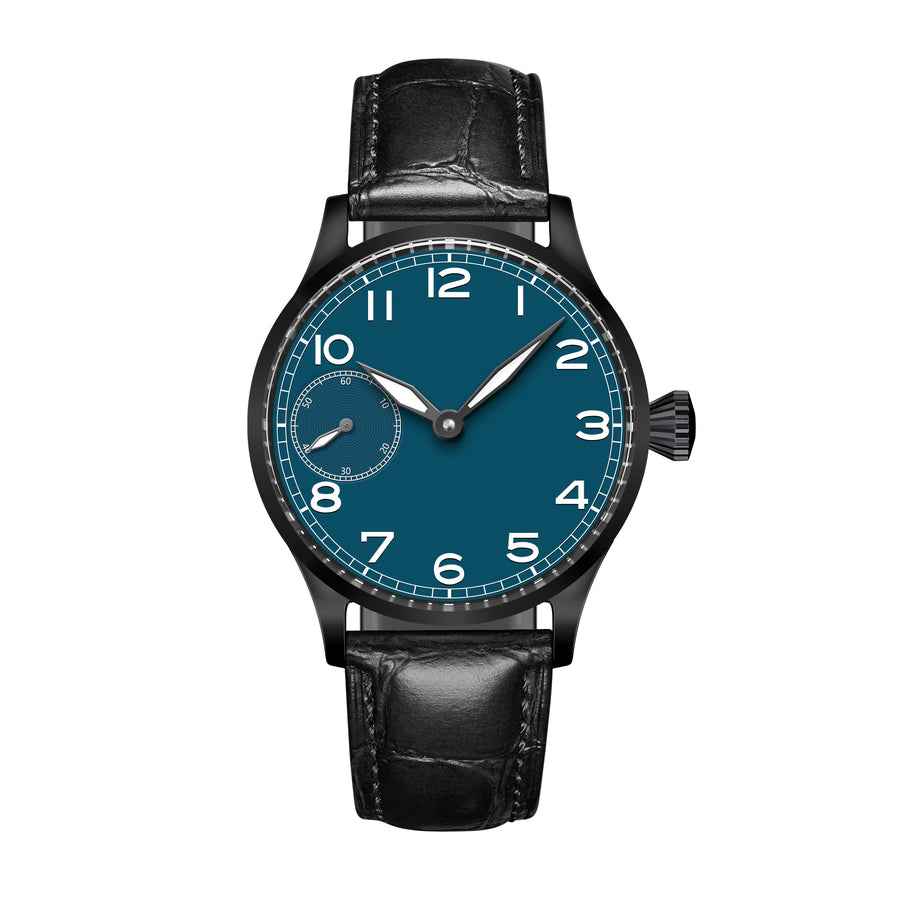 Corgeut 6022 Black PVD Black Hands Leather Hand-Wound Watch