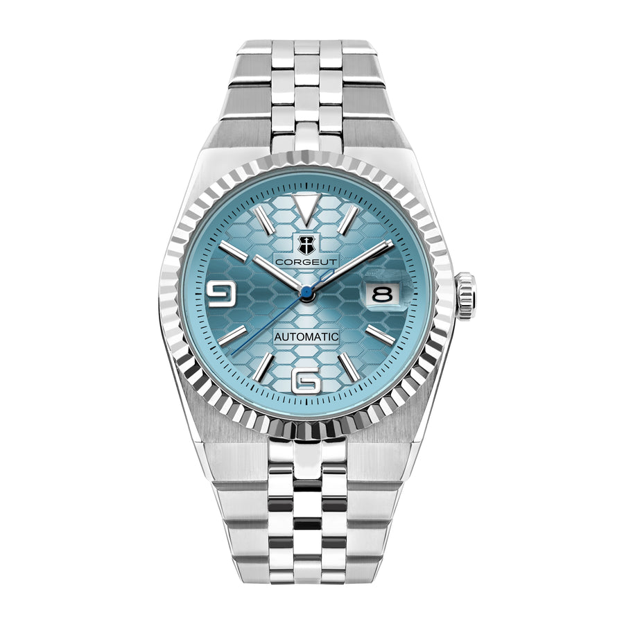 Corgeut 6033 Steel Silver Nails & Steel Hands Leather Automatic Watch