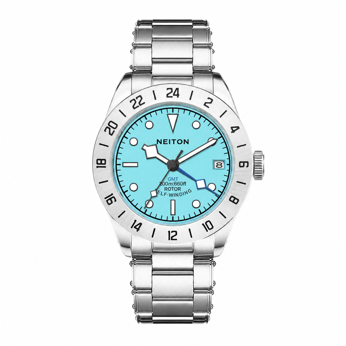 GMT watch with a blue dial