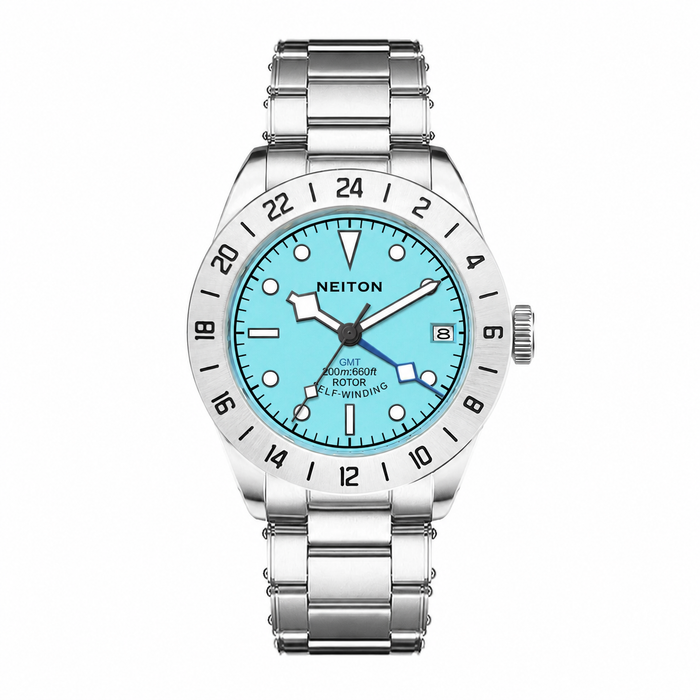 GMT watch with a blue dial