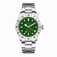 GMT watch with a green and yellow dial