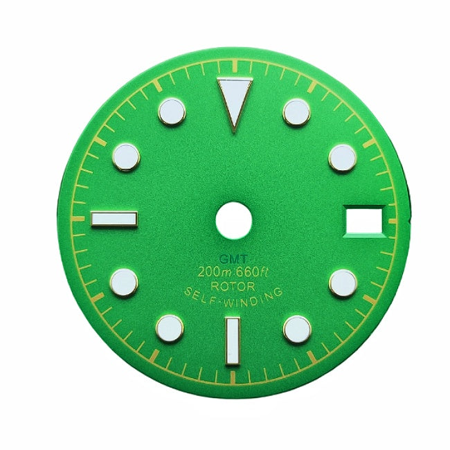Green and white military watch dial,