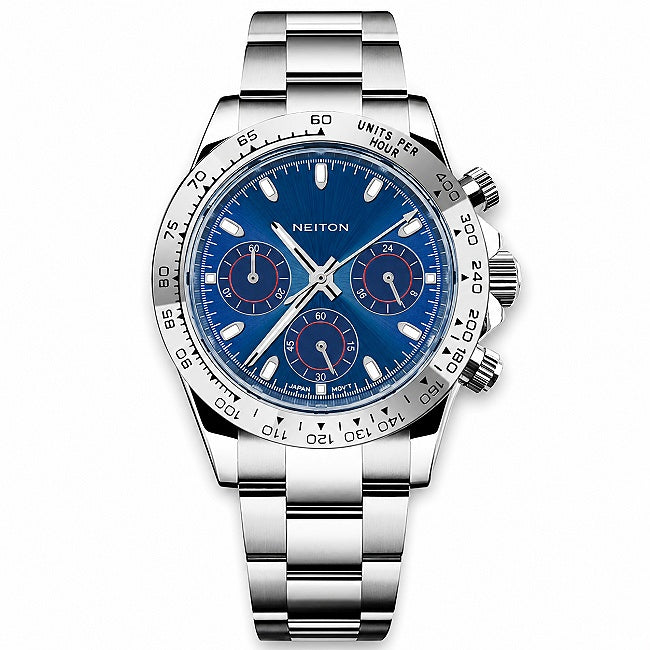 Quartz watch with a blue dial
