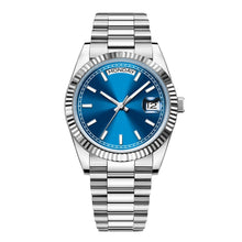 Corgeut 6002G Steel Fluted Bezel President Automatic Silver Bar Nails