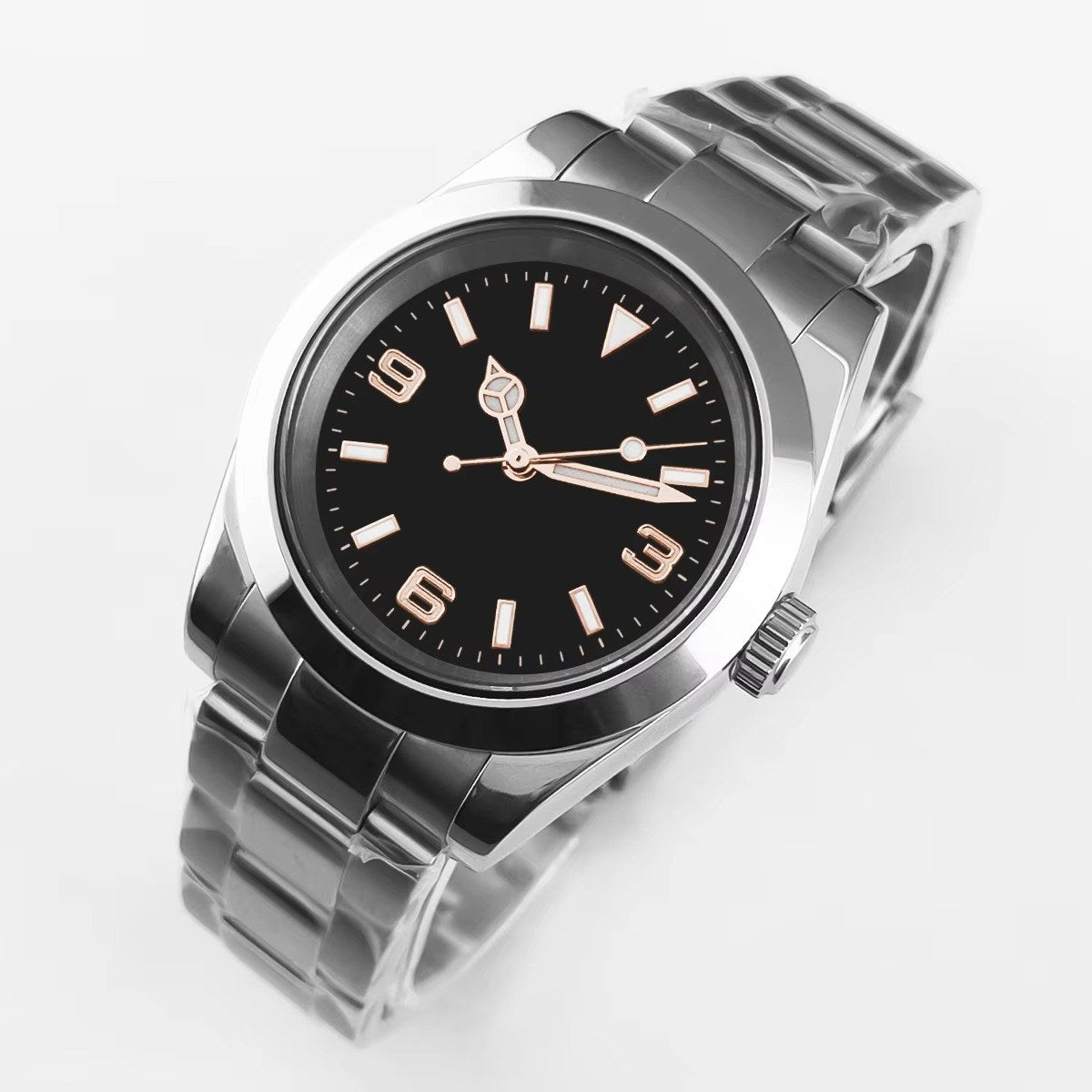 Corgeut 6002G Steel Slanted Bezel Matte Leather Automatic Watch