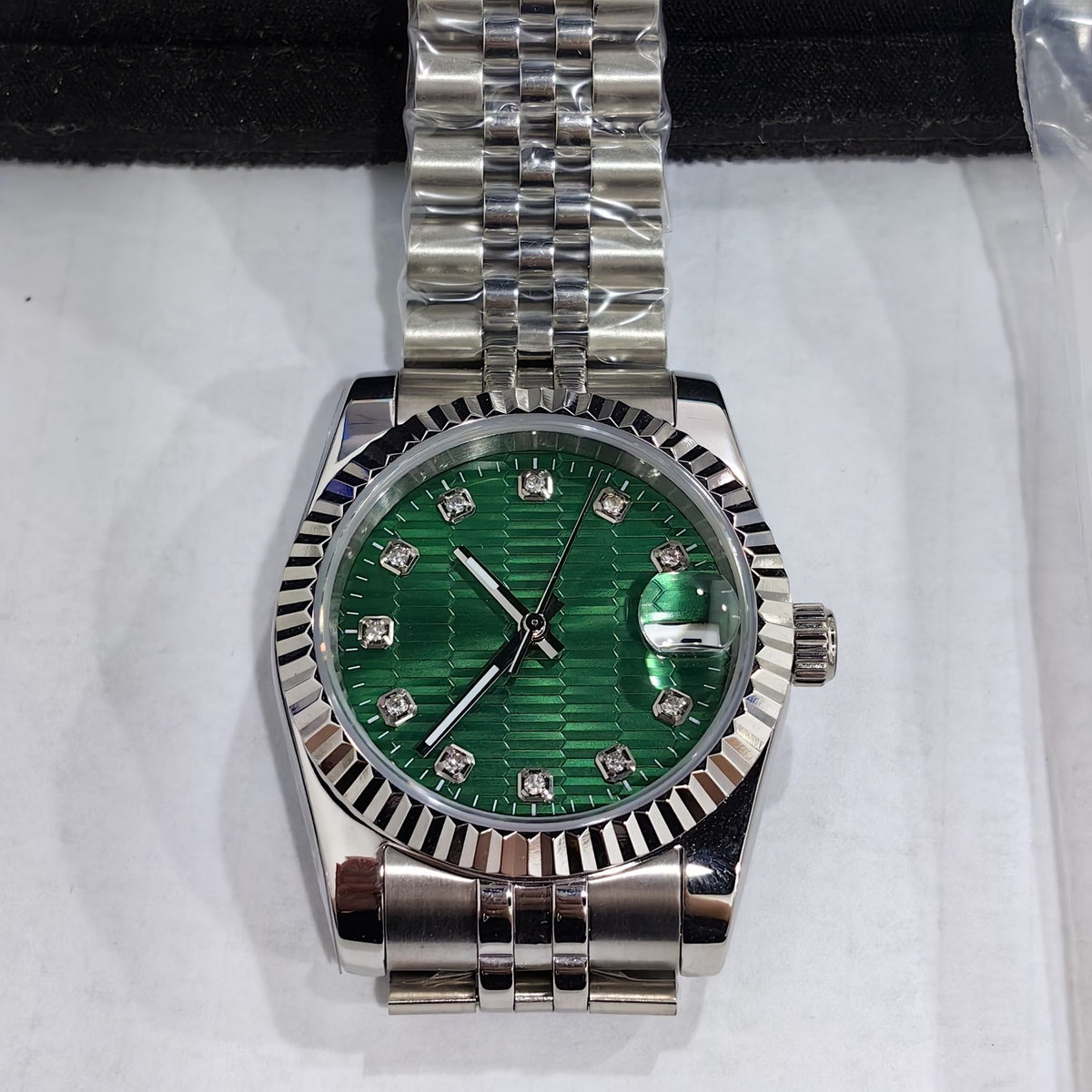 Corgeut 6002L Steel Fluted Bezel Jubilee Automatic Watch