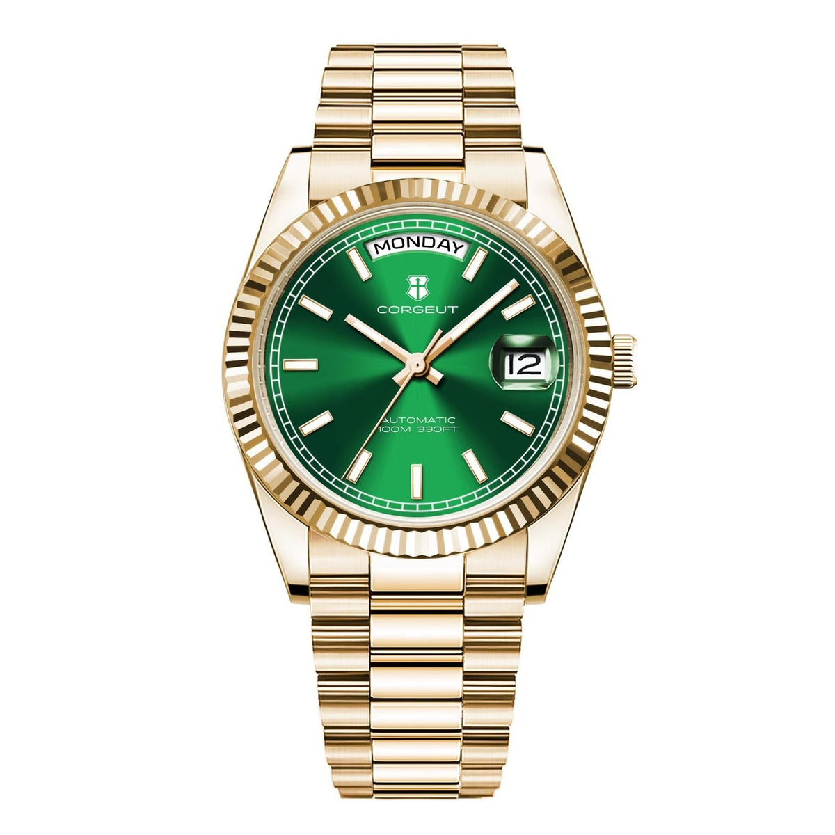 Corgeut 6002L Gold Fluted Bezel President Automatic