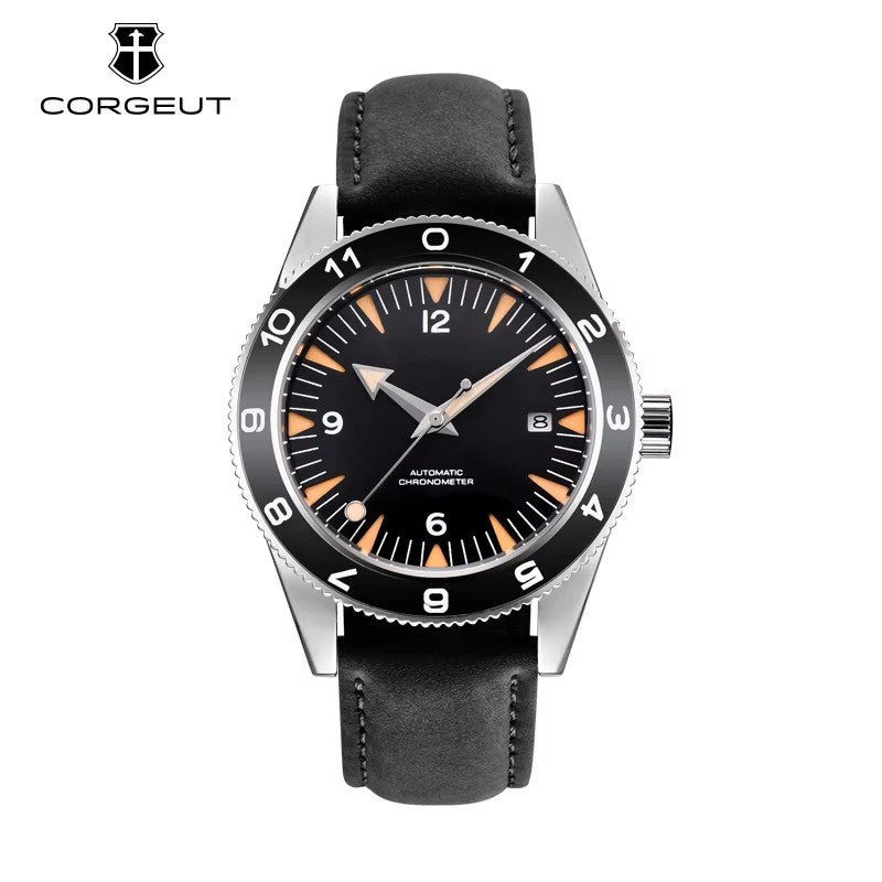 Corgeut 6013 Steel Black Bezel Leather Automatic
