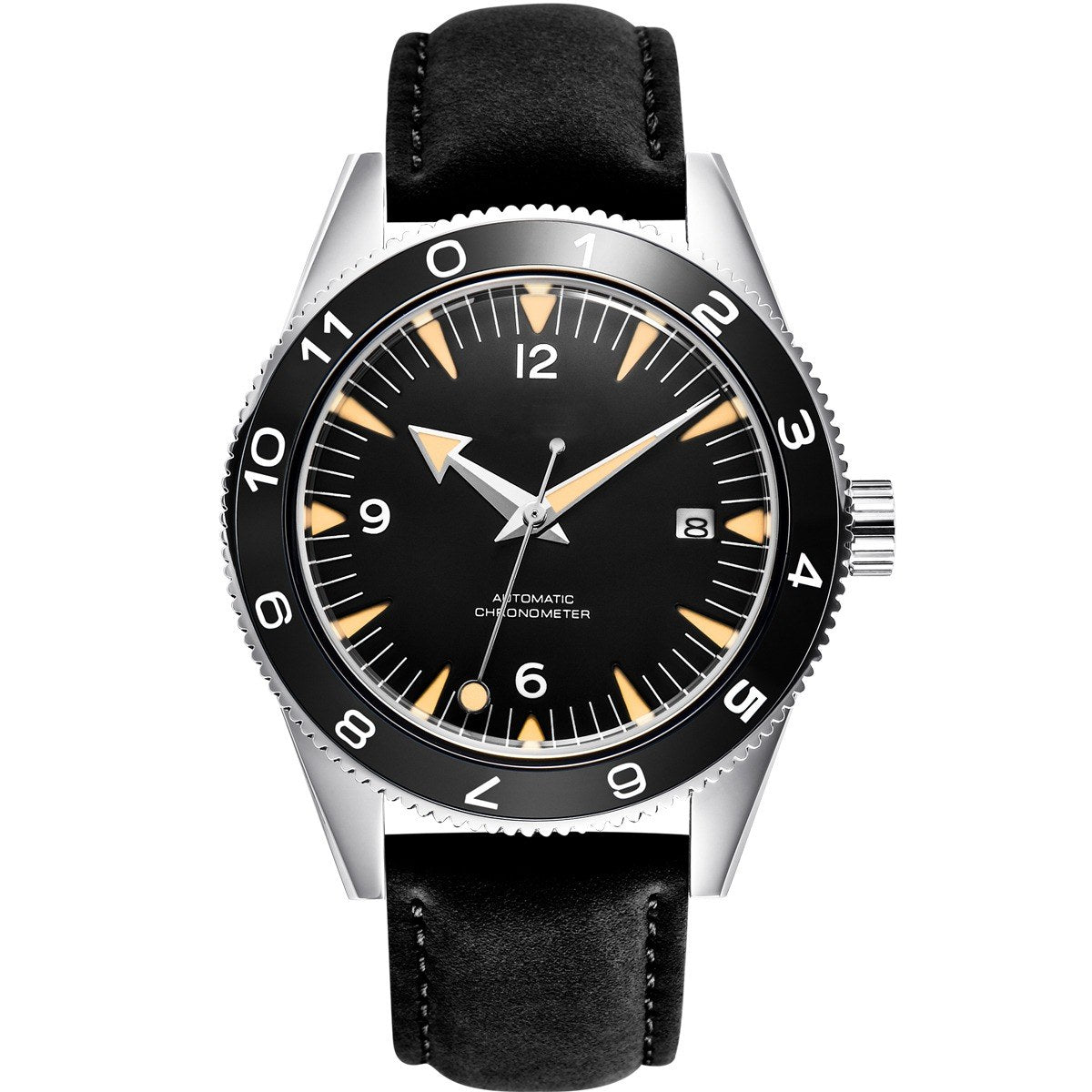 Corgeut 6013 Steel Black Bezel Leather Automatic