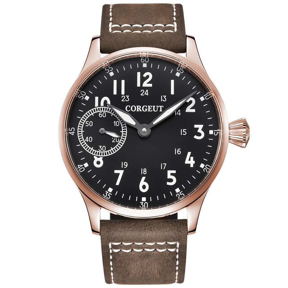Corgeut 6023 Rose Gold Leather Hand-Wound Watch