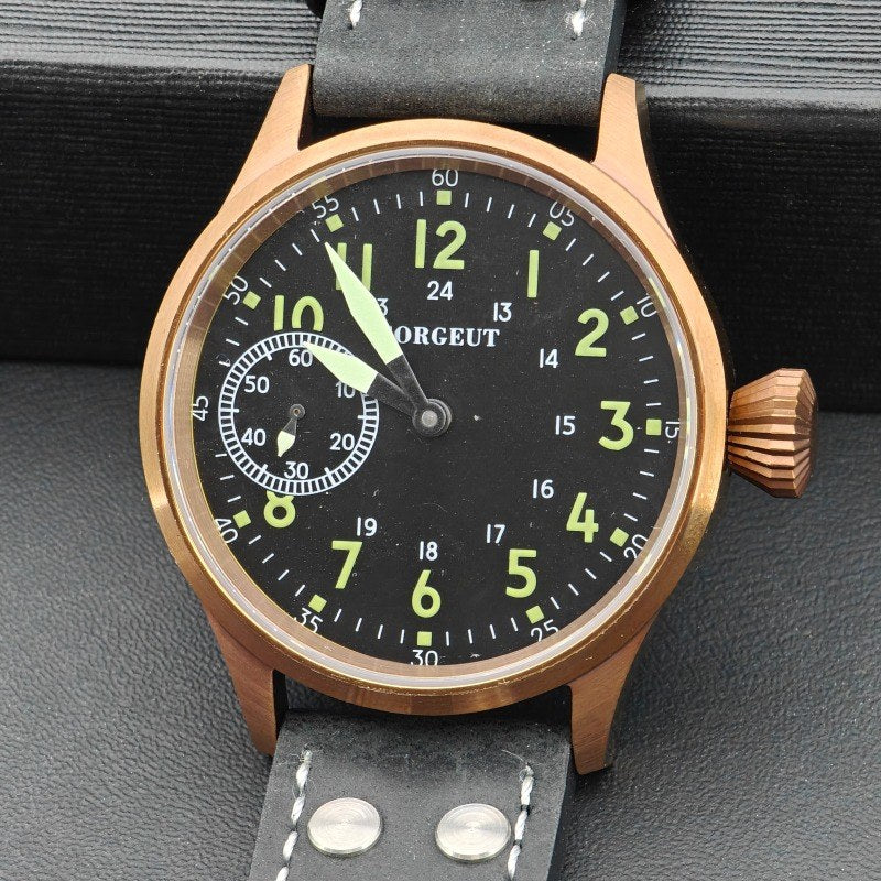 Corgeut 6025 Bronze Leather Hand-Wound Watch