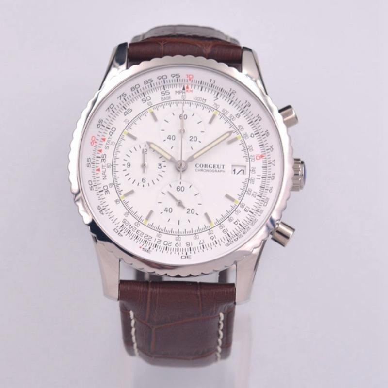 Corgeut 9001 Steel Steel Second Hand Leather Quartz Watch