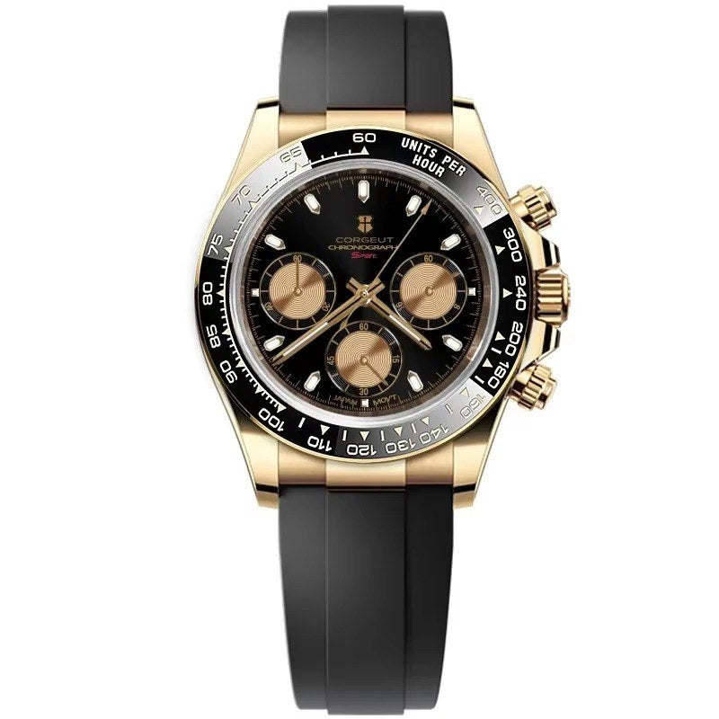 Corgeut 9002 Gold Black Bezel Rubber Quartz Watch